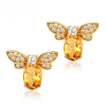 wholesale Sterling Silver Gold-Plated Japanese Korean Style Natural Citrine Cute Bee Earrings-0-0