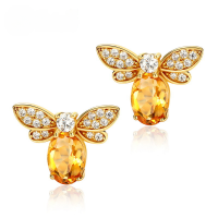 wholesale Sterling Silver Gold-Plated Japanese Korean Style Natural Citrine Cute Bee Earrings-Citrine &gt; 925 Silver