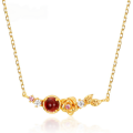 wholesale 925 Silver Gold Plated with 9K Rose Gold Tone, Natural Garnet Floral Pendant Necklace Aromatic, Small and Fresh Style Women's Jewelry-0-0
