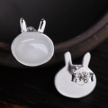 wholesale 925 Sterling Silver with Certificate, Tianshan Jade Earrings for Women, Light Luxury, Zodiac Rabbit, Inlaid Jade Earrings and Studs-0-1