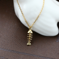 wholesale 9K Gold Yili Jewelry Japanese Minimalist Stylish Women's Fish Bone Pendant Necklace Set-0-2