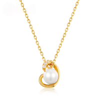 wholesale Plated in pure silver with gold finish, the minimalist luxury personalized pearl necklace features a heart-shaped pendant, perfect for layering over sweaters in autumn and winter-10K gold + swimming paint  925 silver