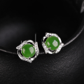 wholesale 925 Sterling Silver Inlaid with Small Jasper Earrings with Certificate, Retro Chinese Style-0-5