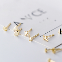 wholesale Metal: S925 Small geometric ear studs for women, Korean-style fashion, simple and delicate, sweet and fresh ear accessories G2725-S925 Silver-Frosted Round-3mm 925 Silver