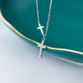 wholesale S925 Silver Women's Korean-style Elegant Cross Pendant Full Diamond Necklace Fashion Minimalist Collarbone Chain D5628-0-3