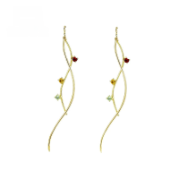 wholesale 9K gold Artini new earring with natural colored crystal wave S-chain long style for women, small and fresh ear accessories-Color crystal earrings 9k gold