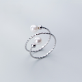 wholesale S925 silver ring for women, Korean-style fashion design spiral ring with sweet pearl synthetic pearl jewelry J5925-0-0