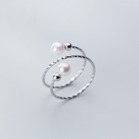 wholesale S925 silver ring for women, Korean-style fashion design spiral ring with sweet pearl synthetic pearl jewelry J5925-S925 silver ring Adjustable opening