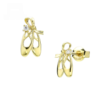 wholesale 9K Gold Trendy Accessories Ultra Gentle Japanese-style Ballet Flat Zircon Earrings for Women, Exquisite Ear Wholesale-White zirconium earrings 9k gold