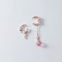 wholesale Sterling Silver S925 Women's Korean Style Star Moon Diamond Asymmetric Stud Earrings G2870-S925 Silver-Gold Earrings 925 Silver