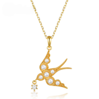 wholesale 925 Sterling Silver Pearl Necklace for Women, Pendant with Vintage-Inspired Original Swallow Design, Wholesale Jewelry Accessories-[Pendant] Without chain 925 silver