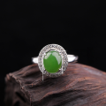 wholesale 925 Silver Inlaid with Hetian Jade Adjustable Open Vintage Hanfu Style Women's Ring with Certificate-0-5