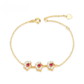 wholesale [925 Silver Gold Plated] Japanese Light Luxury Vintage Red Corundum Petal Shell Pearl Bracelet for Women, Cross-Border Temperament Mori Girl Style Bangle-0-0