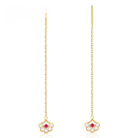 wholesale 9K Gold Plated Vintage Korean Retro Luxury Red Corallium Shell Flower Pure Silver Ear Thread Summer Petal Earrings-925 silver