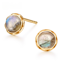 wholesale 925 Sterling Silver Plated with 9K Gold, Natural African Labradorite Round Stud Earrings for Cross-border Wholesale-Labradorite 925 Silver