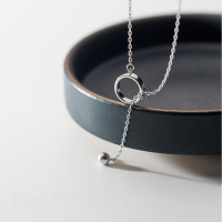 wholesale 925 Sterling Silver Minimalist Design Round Circle Necklace Women Korean Style Small Fresh Light Bead Y-Collar Bone Chain D5796-S925 Silver Necklace 925 Silver