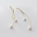 wholesale S925 Sterling Silver Textured Pearl Bead Tassel Ear Thread New Long Wave Earrings for Women G9312-0-3