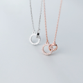 wholesale S925 silver necklace for women, Japanese and Korean style, minimalist and fresh, round ring with diamond inlay, trendy collarbone chain D5803-0-0