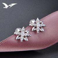 wholesale S925 Sterling Silver Small Fresh Korean Style Zircon Snowflake Stud Earrings for Women Wholesale from Factory-Fashion earrings [not with Tremella plug]