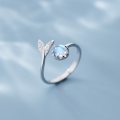 wholesale S925 Silver Nalan Ring for Women, Korean Style Ins Trend Mermaid Tail Set with Synthetic Crystal Diamonds Adjustable Ring J5640-0-0