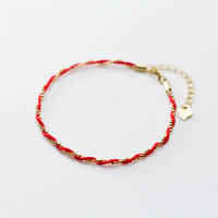 wholesale Sterling Silver S925 Women's Vintage Red Rope Japanese Style Light Bead Bare Chain Wave Wrap Design Bracelet S3381-S925 silver bracelet gold model 925 silver