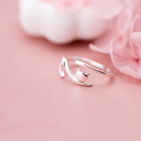 wholesale S925 silver ring for women, Korean-style fashion smooth surface kitten adjustable ring J4804-S925 silver ring Adjustable opening