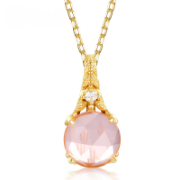 wholesale Vermeil-plated sterling silver with natural pink crystal rose quartz flower pendant without chain, forest-style necklace accessory-[Pendant] Without chain 925 silver