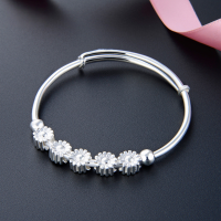 wholesale 990 Sterling Silver Fashion Women's Bracelet Sunflower Beaded Bangle Adjustable Daisy Silver Bangle Wholesale and Drop Shipping-990 silver bracelet about 22 grams 990 pure silver