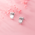 wholesale S925 silver earrings for women, Japanese and Korean style, minimalist and fresh, cute owl stud earrings with diamond inlay G3689-0-0