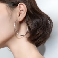 wholesale S925 silver exaggerated large hoop earrings with embossed patterns, Korean-style women's elegant and personality ear clips E1897-S925 silver pair 3.5CM Platinum 925 silver