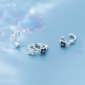 wholesale S925 Sterling Silver Snap Earrings for Women, Korean-style Sweetheart Four-Petal Flower with Crystal Accents, Four-Leaf Clover Dainty Ear Accessories G3682-0-3