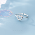 wholesale S925 Silver Nalan Ring for Women, Korean Style Fresh and Minimalist Diamond-Inlaid Combination Openwork Heart Light Bead Open Adjustable J6210-0-0