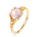 wholesale 9K Gold Plated S925 Silver Natural Pink Crystal Rose Quartz Luxury Flower Ring Japanese Mori Girl Student Colored Gemstone Jewelry-0-0