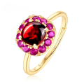 wholesale S925 Sterling Silver Plated with 9K Gold Vintage-Inspired Floral Ring with Natural Gemstones (Garnet and Ruby)-0-0
