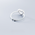 wholesale S925 Silver Nalan Ring for Women, Korean Style Fresh and Minimalist Diamond-Inlaid Combination Openwork Heart Light Bead Open Adjustable J6210-0-4