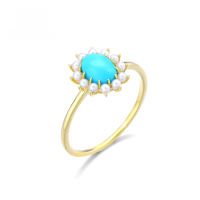 wholesale Metal Material, Direct from Manufacturer, Japanese-style Light Jewelry, Vintage-inspired Minimalist Natural Turquoise Pearl Ring, Dropshipping Available-9K Gold--Spot