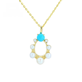 wholesale 9K Gold Yili Jewelry Vintage Teardrop Natural Pearl Turquoise Pendant Necklace Women's Hollow-Out Choker-0-0