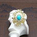 wholesale 9K Gold Vintage Openwork Palace Style Natural Turquoise Pearl Ring for Women-0-3