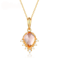 wholesale 9K Gold Plated S925 Sterling Silver Luxury Geometric Pendant with Natural Pink Crystal Rose Quartz for Women, Fine Craftsmanship Wholesale Necklace-0-0