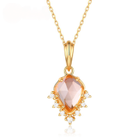 wholesale 9K Gold Plated S925 Sterling Silver Luxury Geometric Pendant with Natural Pink Crystal Rose Quartz for Women, Fine Craftsmanship Wholesale Necklace-[Rose Quartz] Pendant without chain 925 silver