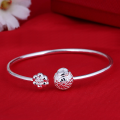 wholesale Metal Material: S990 Sterling Silver Manufacturer wholesale lotus round bead open bangle bracelet for women, Korean minimalist fashion bracelet gift-0-0