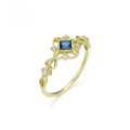 wholesale 9K gold jewelry hollow water wave minimalist vintage style natural sapphire ring in stock-0-0