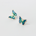 wholesale 925 Sterling Silver Wind Elf Colorful Butterfly Ear Studs Enamel Blue Earrings Simple Classic Style Women's G4038-0-3