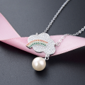 wholesale S925 Sterling Silver Diamond Rainbow Pearl Necklace for Women, Korean Style Sweet Fresh Fashion Jewelry with Colorful Diamond Pendant Choker-0-0