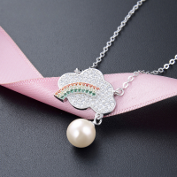wholesale S925 Sterling Silver Diamond Rainbow Pearl Necklace for Women, Korean Style Sweet Fresh Fashion Jewelry with Colorful Diamond Pendant Choker-Necklace 925 Silver
