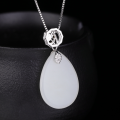 wholesale Retro court-style Hanfu jade pendant necklace with appraisal certificate, gold and silver bi-color water-drop Hetian jade pendant for women-0-1