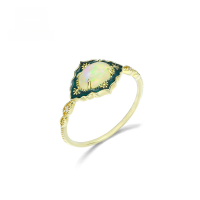 wholesale 9K Gold Light Luxury Vintage Rose Natural African Opal Rhombus Enamel Ring for Women, Hollow-Out Elegance Wholesale-9K Gold Enamel Opal Ring 12#