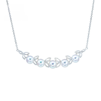 wholesale 14K Gold Natural Seawater Pearl Hollowed-out Olive Branch Leaf Necklace, Classic Elegant Collarbone Chain-Akoya Natural Seawater Pearl Olive Branch Necklace  14K White Gold