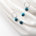 wholesale Sterling Silver S925 Women's Korean Style Minimalist Geometric Hollow Circle Blue Tiger's Eye Stone Earrings G4074-0-2