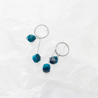 wholesale Sterling Silver S925 Women's Korean Style Minimalist Geometric Hollow Circle Blue Tiger's Eye Stone Earrings G4074-A pair of s925 silver
